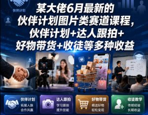 某大佬6月最新的伙伴计划图片类赛道课程，伙伴计划+达人跟拍+好物带货+收徒等多种收益-一起网赚吧