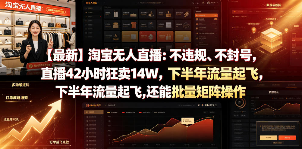 【最新】淘宝无人直播：不违规、不封号，直播42小时狂卖14W，下半年流量起飞，还能批量矩阵操作【揭秘】-一起网赚吧