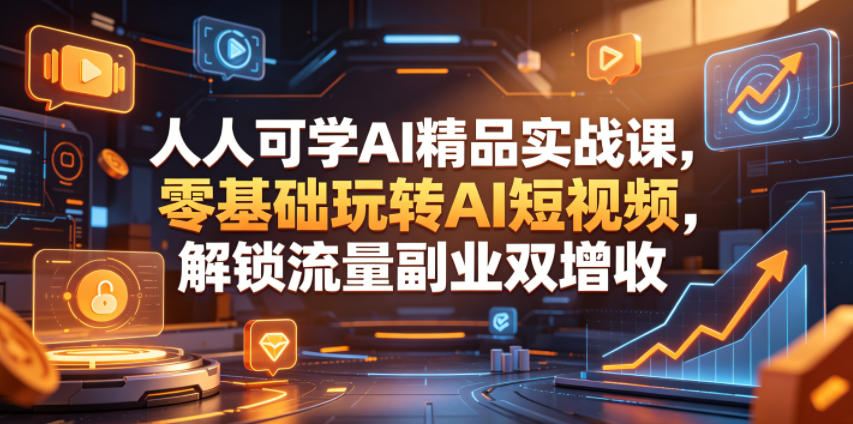 人人可学AI精品实战课,零基础玩转AI短视频,解锁流量副业双增收