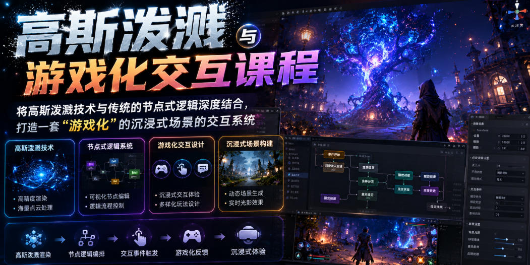 高斯泼溅与游戏化交互课程，将高斯泼溅技术与传统的节点式逻辑深度结合，打造一套“游戏化”的沉浸式场景的交互系统-一起网赚吧