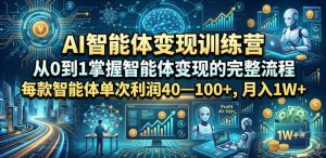 AI智能体变现训练营，从0到1掌握智能体变现的完整流程，每款智能体单次利润40—100+，月入1W+-一起网赚吧