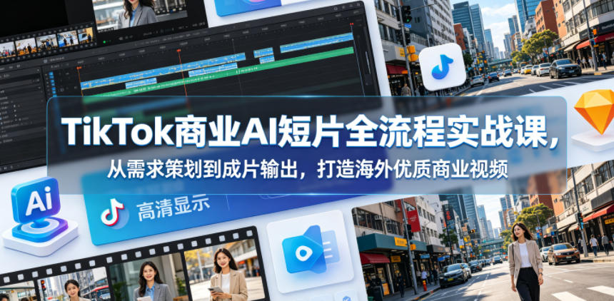 TikTok商业AI短片全流程实战课，从需求策划到成片输出，打造海外优质商业视频-一起网赚吧