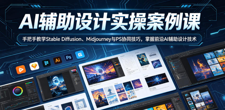 AI辅助设计实操案例课,手把手教学Stable Diffusion、Midjourney与PS协同技巧,掌握前沿AI辅助设计技术