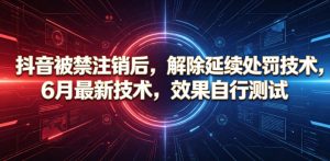 抖音被禁注销后，解除延续处罚技术，6月最新技术，效果自行测试-一起网赚吧