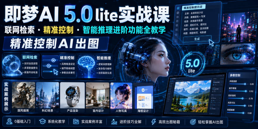 即梦AI 5.0 lite实战课，联网检索・精准控制・智能推理进阶功能全教学，精准控制AI出图-一起网赚吧