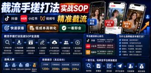 截流手搓打法实战SOP,抖音小红书视频号精准截流,快速获客,低成本高转化,一看即会-一起网赚吧