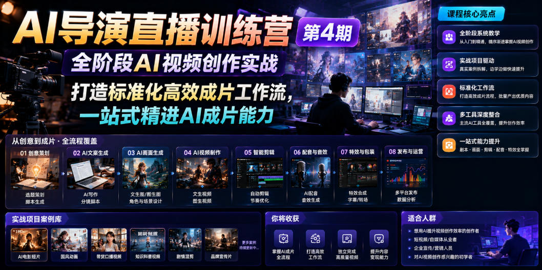 AI导演直播训练营第4期｜全阶段AI视频创作实战，打造标准化高效成片工作流，一站式精进AI成片能力-一起网赚吧