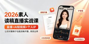2026素人读稿直播实战课｜直播+AI短视频+个人IP，让你对着稿子也能流畅开播、高效出单-一起网赚吧