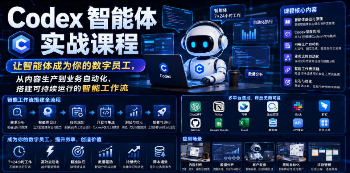 Codex智能体实战课程，让智能体成为你的数字员工，从内容生产到业务自动化，搭建可持续运行的智能工作流-一起网赚吧