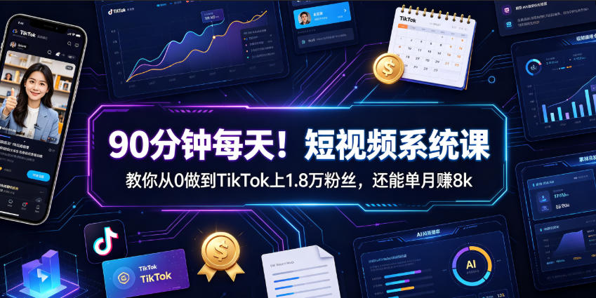 90分钟每天！短视频系统课教你从0做到TikTok上1.8万粉丝，还能单月賺8k【原创双语字幕】-一起网赚吧