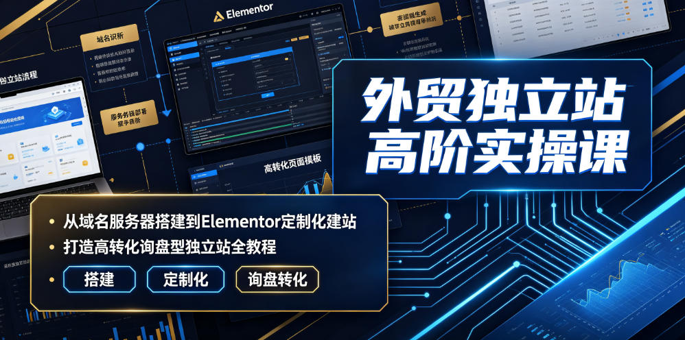 外贸独立站高阶实操课｜从域名服务器搭建到Elementor定制化建站，打造高转化询盘型独立站全教程-一起网赚吧