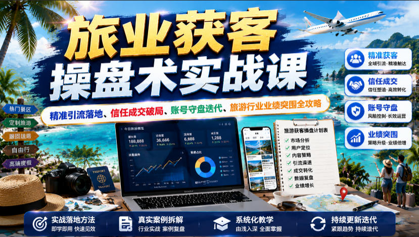 旅业获客操盘术实战课｜精准引流落地、信任成交破局、账号守盘迭代、旅游行业业绩突围全攻略-一起网赚吧