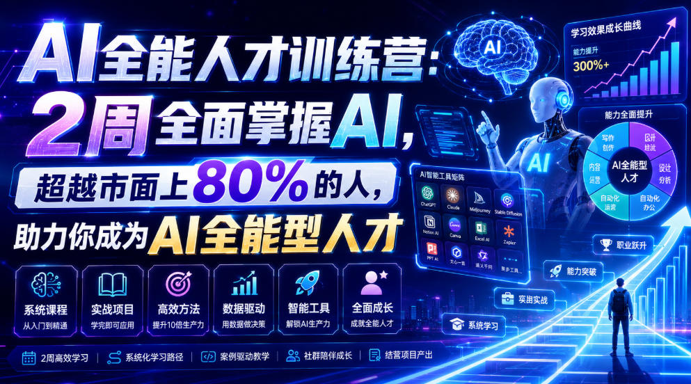 AI全能人才训练营：2周全面掌握AI，超越市面上80%的人，助力你成为AI全能型人才-一起网赚吧