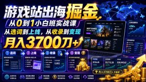 游戏站出海掘金从0到1小白实战课，从选词到上线，从收录到变现，月入3700刀+-一起网赚吧