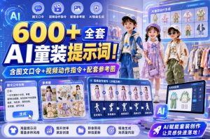 600+全套AI童装提示词！含图文口令+视频动作指令+配套参考图，Word-Excel规整分类，童装电商、种草无脑量产内容！-一起网赚吧