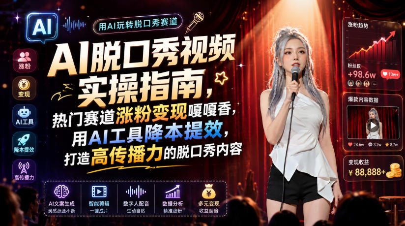 AI脱口秀视频实操指南，热门赛道涨粉变现嘎嘎香，用AI工具降本提效，打造高传播力的脱口秀内容-一起网赚吧