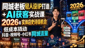 同城老板轻人设IP打造+AI获客实战课，2026年实体店史诗级机会，低成本撬动抖音-视频号-小红书同城流量-一起网赚吧
