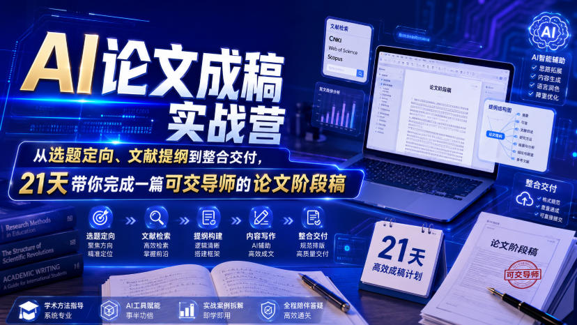 AI论文成稿实战营，从选题定向、文献提纲到整合交付，21天带你完成一篇可交导师的论文阶段稿-一起网赚吧