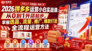 2026拼多多运营小白实战课：从0到1开店起步，掌握选品、流量、推广、爆款打造全流程运营方法-一起网赚吧