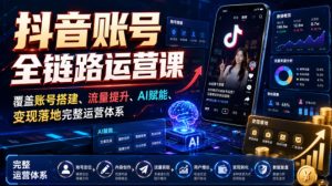 抖音账号全链路运营课，覆盖账号搭建、流量提升、AI赋能、变现落地完整运营体系-一起网赚吧