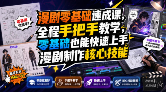 漫剧零基础速成课，全程手把手教学，零基础也能快速上手漫剧制作核心技能-一起网赚吧