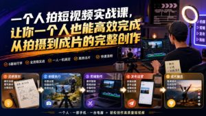 一个人拍短视频实战课，让你一个人也能高效完成从拍摄到成片的完整创作-一起网赚吧