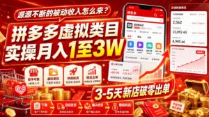 源源不断的被动收入怎么来？拼多多虚拟类目实操月入1至3W，3-5天新店破零出单-一起网赚吧