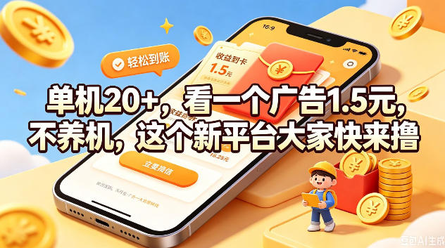 单机20+，看一个广告1.5米，不养机，这个新平台大家快来撸【揭秘】-一起网赚吧