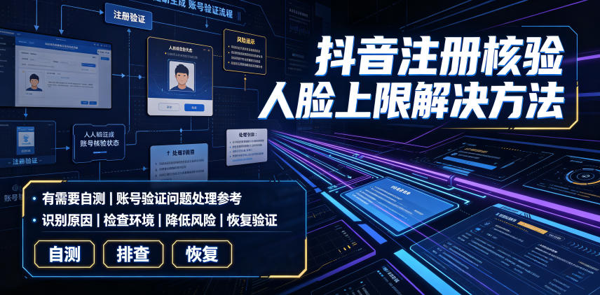 抖音注册核验人脸上限解决方法，有需要自测-一起网赚吧