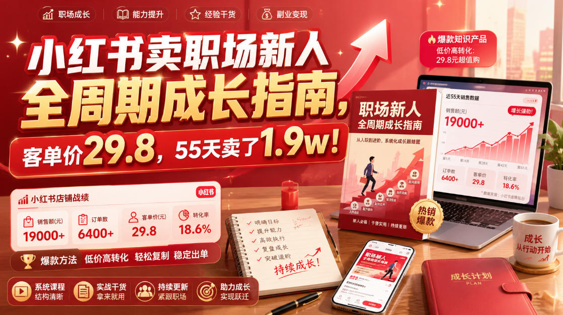 小红书卖职场新人全周期成长指南，客单价29.8，55天卖了1.9w！-一起网赚吧