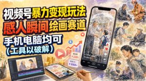 视频号暴力变现玩法，感人瞬间绘画赛道，手机电脑均可-一起网赚吧