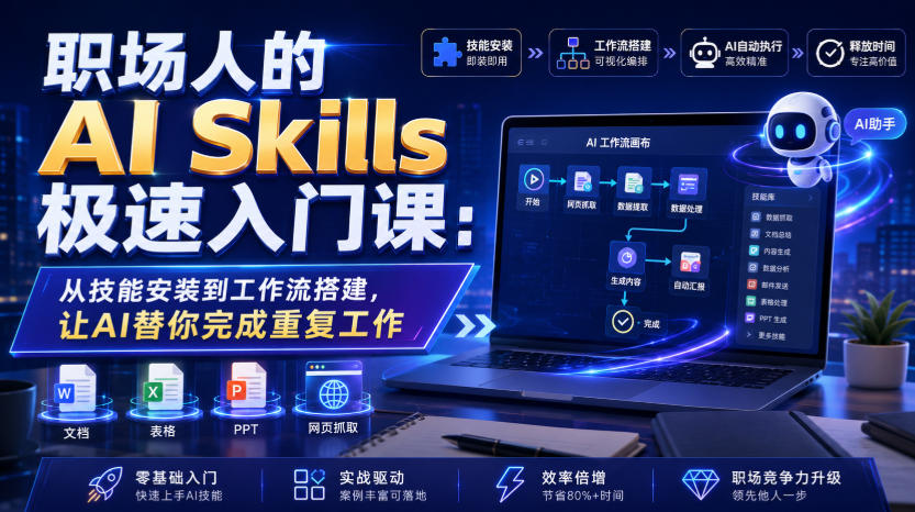 职场人的AI Skills极速入门课：从技能安装到工作流搭建，让AI替你完成重复工作-一起网赚吧