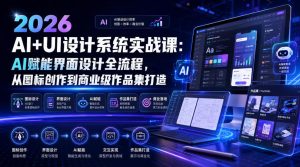 2026 AI+UI设计系统实战课：AI赋能界面设计全流程，从图标创作到商业级作品集打造-一起网赚吧