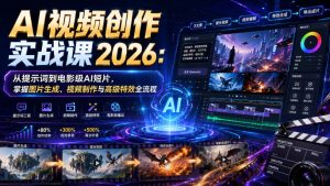 AI视频创作实战课2026：从提示词到电影级AI短片，掌握图片生成、视频制作与高级特效全流程-一起网赚吧