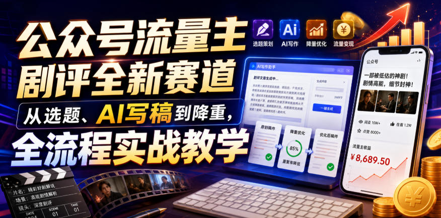 公众号流量主剧评全新赛道，从选题、AI写稿到降重，全流程实战教学-一起网赚吧