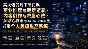 某大佬的线下闭门课｜商业推理与底层逻辑・内容创作与流量心法・AI核心概念与Claude Code实战，打造个人超级生产系统【录音+图片】-一起网赚吧