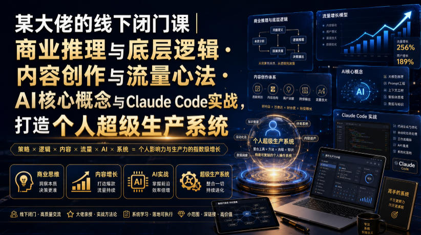 某大佬的线下闭门课｜商业推理与底层逻辑・内容创作与流量心法・AI核心概念与Claude Code实战，打造个人超级生产系统【录音+图片】-一起网赚吧