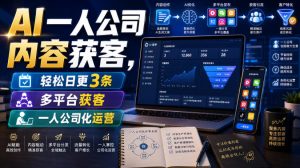 AI一人公司内容获客，轻松日更3条，多平台获客，一人公司化运营（更新）-一起网赚吧
