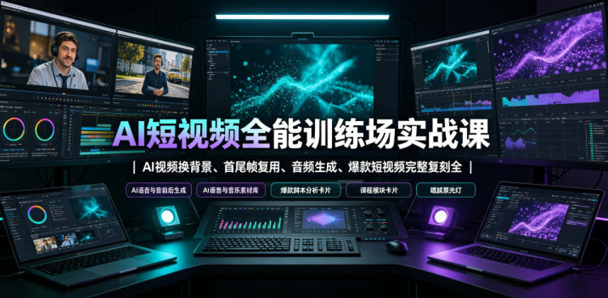 AI短视频全能训练场实战课｜AI视频换背景、首尾帧复用、音频生成、爆款短视频完整复刻全套实操教学-一起网赚吧