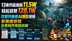 13条作品涨粉11.5W，轻松获赞128.1W，戏耍钓鱼佬AI爆款视频，多渠道变现，全套制作思路拆解-一起网赚吧