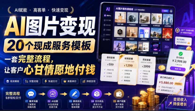 AI图片变现，20个现成服务模板，一套完整流程，让客户心甘情愿地付钱【原创双语字幕】-一起网赚吧