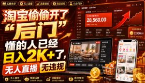 淘宝偷偷开了“后门”,懂的人已经日入2K+了,无人直播无违规,一台电脑=一家24小时营业的线上门店【揭秘】-一起网赚吧