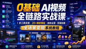 0基础AI视频全链路实战课|多工具实操・20+爆款模板・涨粉运营・剪辑拍摄・全场景变现系统教程-一起网赚吧