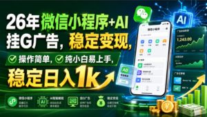 26年微信小程序+AI挂G广告,稳定变现,操作简单,纯小白易上手,稳定日入1k【揭秘】-一起网赚吧