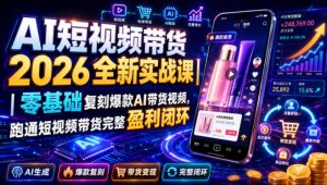 AI短视频带货2026全新实战课|零基础复刻爆款AI带货视频,跑通短视频带货完整盈利闭环-一起网赚吧