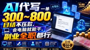 AI代写一单300~800,日结不压款,会电脑就能干,副业全职都行【揭秘】-一起网赚吧