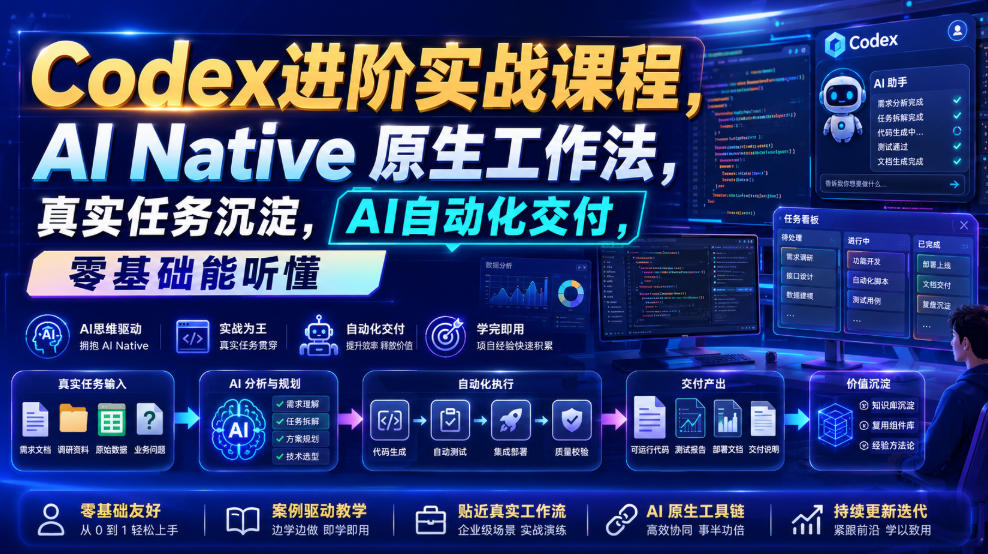 Codex进阶实战课｜AI Native原生工作法，22节真实任务落地，从配置到AI自动化交付全链路教程-一起网赚吧