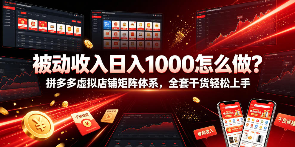 被动收入日入1000怎么做？拼多多虚拟店铺矩阵体系，全套干货轻松上手【揭秘】-一起网赚吧
