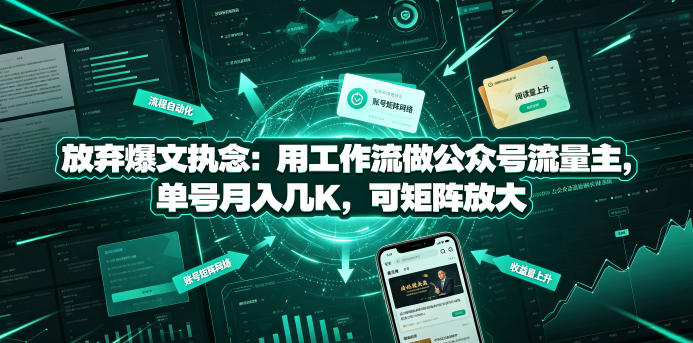 放弃爆文执念：用工作流做公众号流量主，单号月入几K，可矩阵放大-一起网赚吧