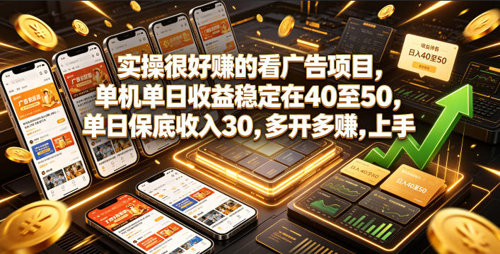 实操很好賺的看广告项目，单机单日收益稳定在40至50，单日保底收入30，多开多賺，上手就能变现【揭秘】-一起网赚吧